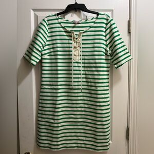 Juicy Couture Women's Dress Green/Ivory Striped Mini Short Sleeve Lace Up XL